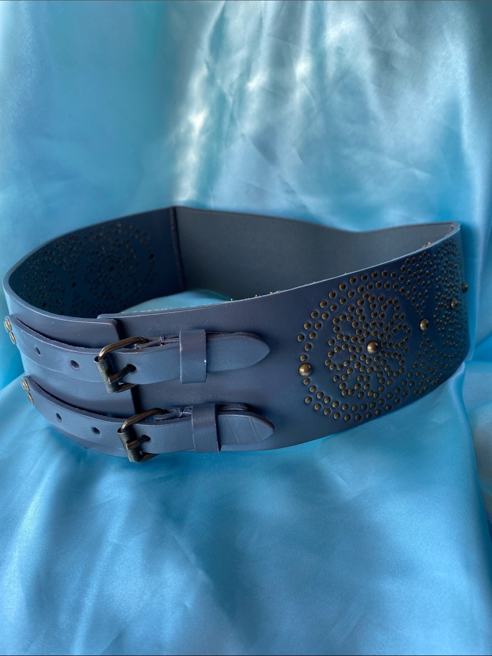 Vintage Fina Firenze Wide Double Buckle Studded Women's Waist Belt